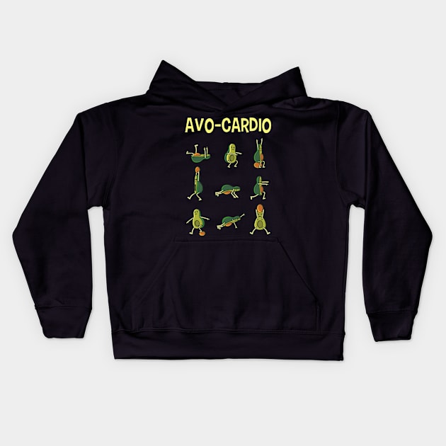 Avo Cardio Avocado Fitness Gift Kids Hoodie by Delightful Designs